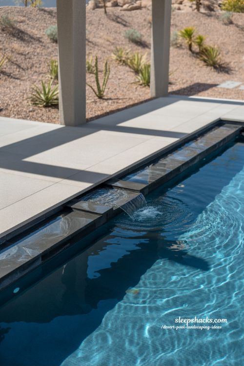 Modern rectangular desert pool with concrete coping minimalist backyard landscaping ideas scottsdale style