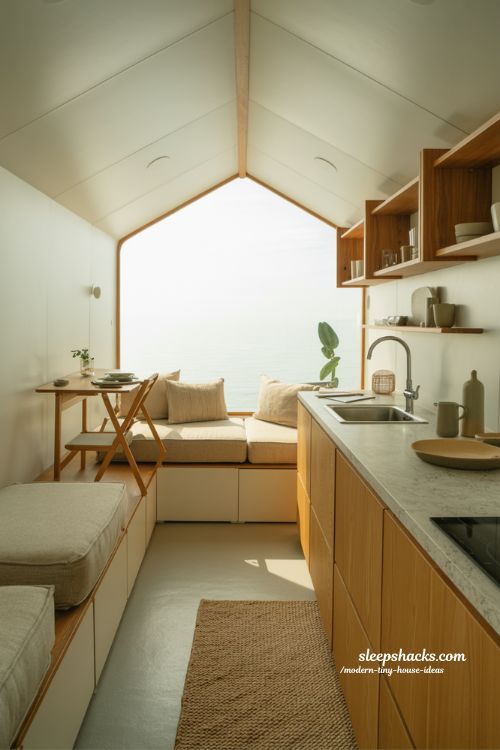 Modern tiny house ideas calm minimalist interior showing freedom through small space living design