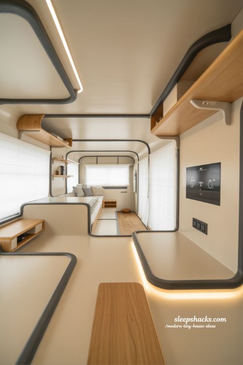 Modern tiny house ideas futuristic smart home interior modular design intelligent small space living tech aesthetic