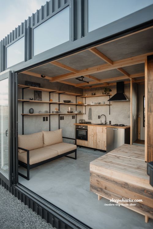 Modern tiny house ideas industrial style interior raw concrete wood metal small space design character home aesthetic