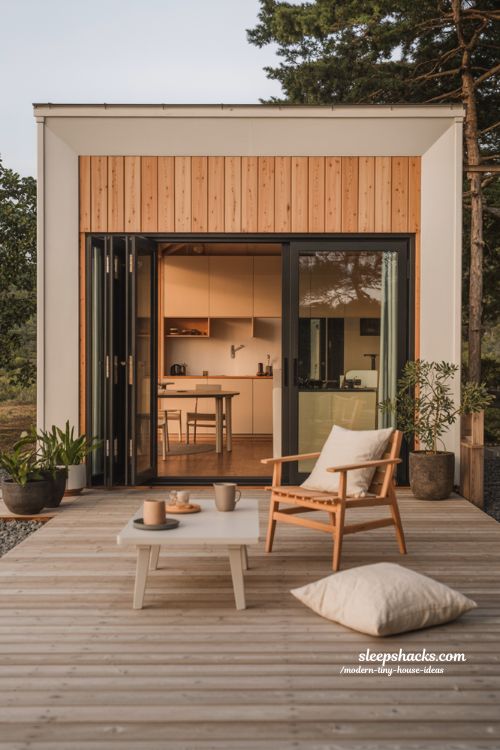 Modern tiny house ideas outdoor living extension small deck garden space seamless indoor outdoor design cozy modern home