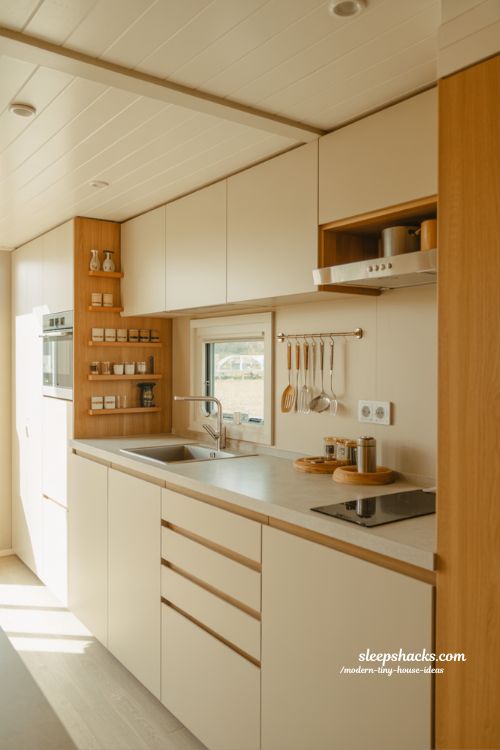 Modern tiny house ideas practical kitchen design compact small space cooking minimalist calm kitchen interior