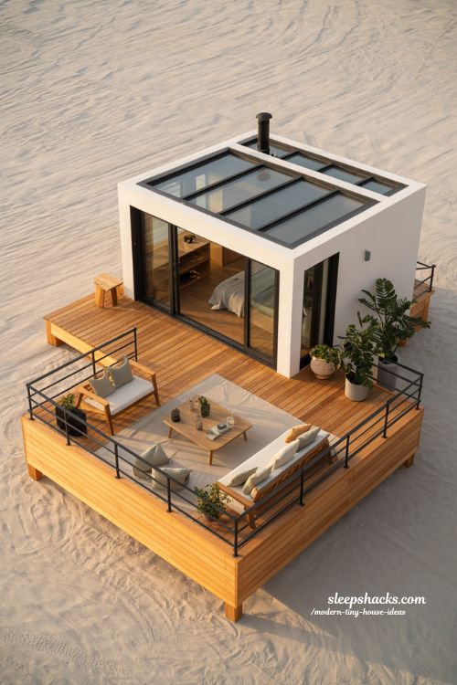 Modern tiny house ideas rooftop terrace small space outdoor living elevated deck cozy sky garden design