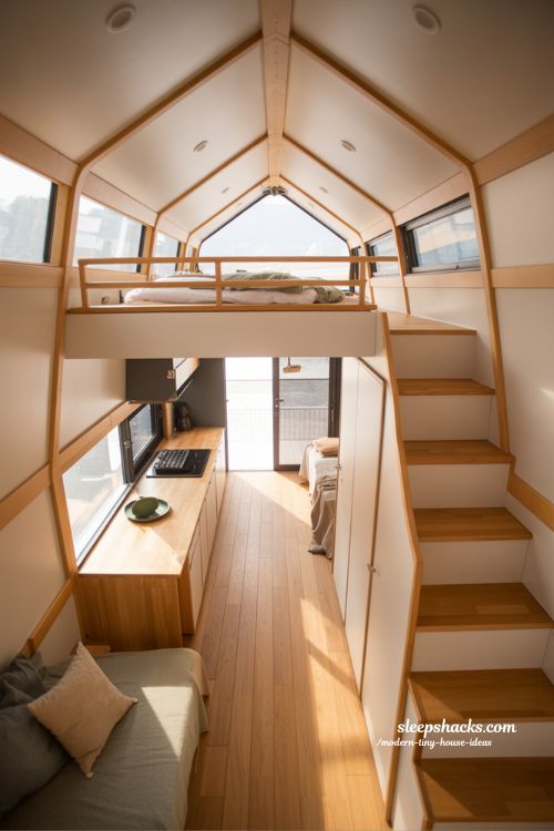Modern tiny house ideas smart layout open plan loft design small space flow optimization interior concept