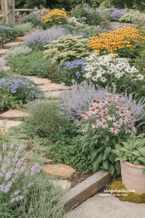 Perennial garden ideas with a simple plant palette and cohesive cottage flower bed design