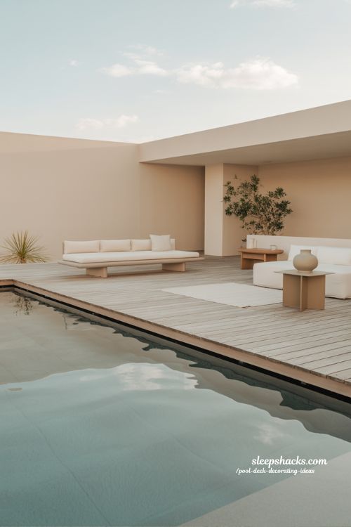 Pool deck decorating ideas minimal calm layout with clean design and peaceful modern outdoor space