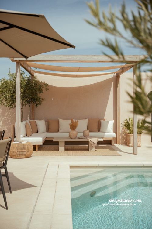 Pool deck decorating ideas shade comfort zone with pergola seating and relaxing outdoor retreat near pool