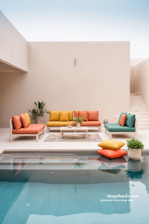Pool patio decorating ideas with colorful accents and vibrant outdoor styling energy