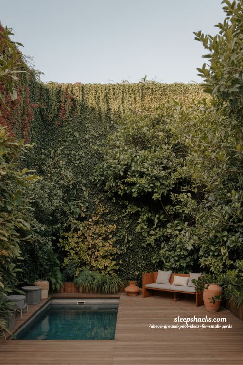 Privacy green wall above ground pool ideas for small backyard secluded oasis 