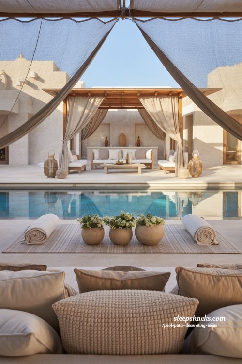 Title: Resort style pool patio decorating ideas with soft loungers and relaxing backyard retreat 