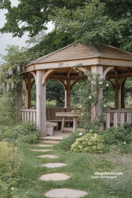 Rustic wood gazebo ideas that blend naturally into garden landscapes