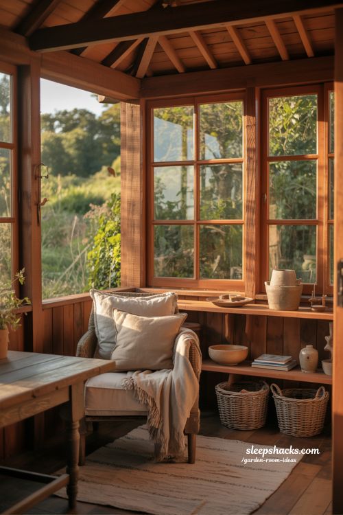 Rustic wooden garden room escape cozy countryside cabin style backyard retreat with warm natural textures