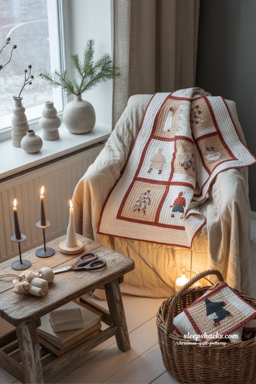 Scandi little Christmas quilt with Nordic folk art holiday style 