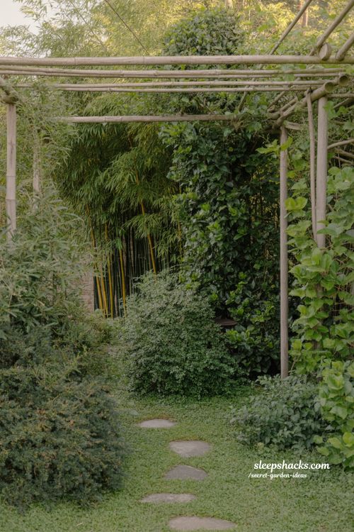 Secret garden ideas natural plant wall bamboo privacy garden design with lush layered greenery 