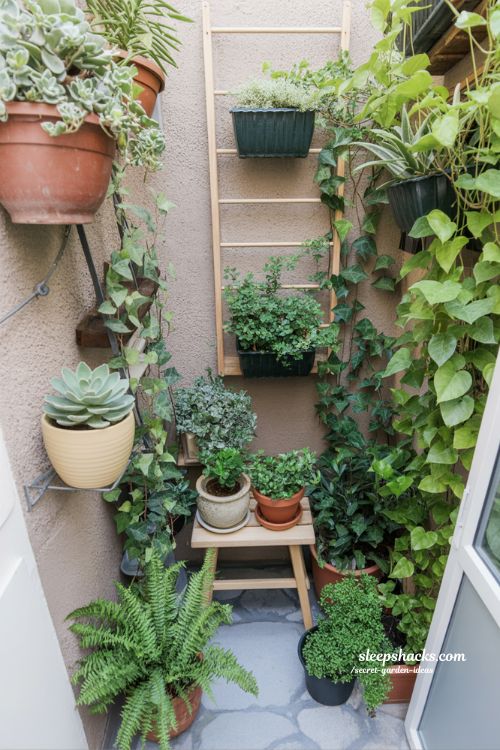 Secret garden ideas small space balcony garden layered plants vertical greenery cozy compact design 