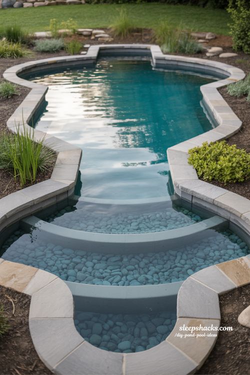 Simple backyard swim pond 20x25 with wading shelves natural family friendly eco pond design