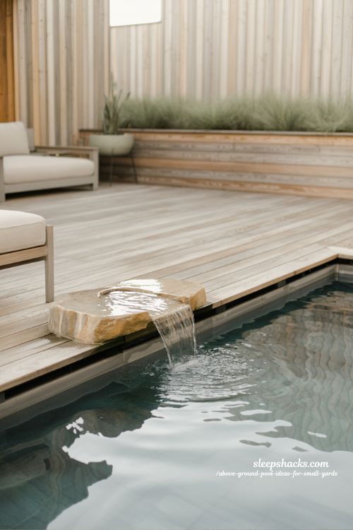 Small above ground pool waterfall ideas for calming backyard water features 