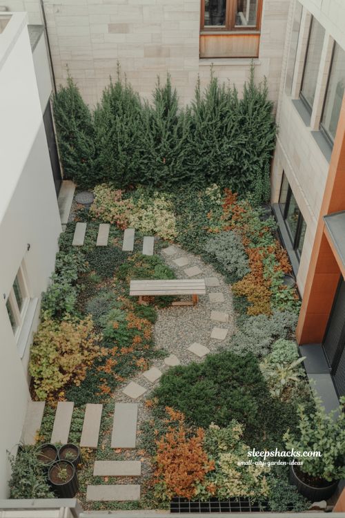 Small city garden ideas with seasonal planting, evergreen structure and year-round urban outdoor design balance
