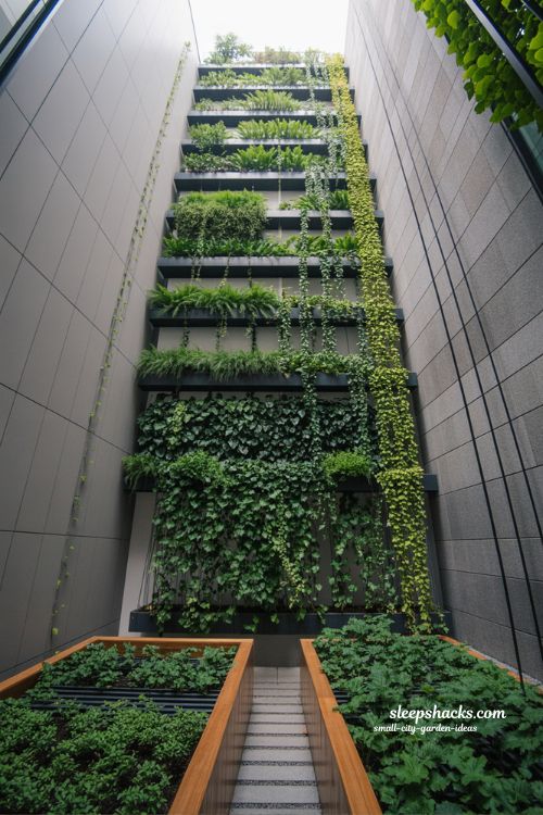 Small city garden ideas with vertical greenery walls that make urban spaces feel larger and more open