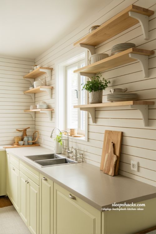 Small kitchen ideas with smart shiplap backsplash design for a brighter and more open modern farmhouse space
