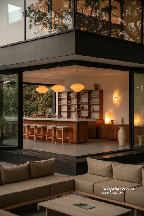 Social garden bar ideas cozy outdoor inspired home bar design with warm lighting and modern gathering space