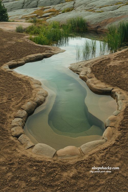 Swim pond without liner natural clay or granite base backyard pond build with geological waterproof ecosystem design