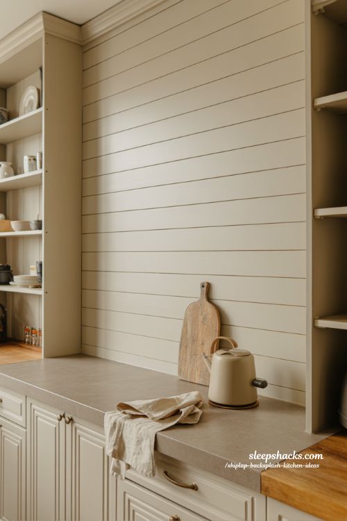 The quiet beauty of a shiplap backsplash kitchen with soft farmhouse textures and calm natural light