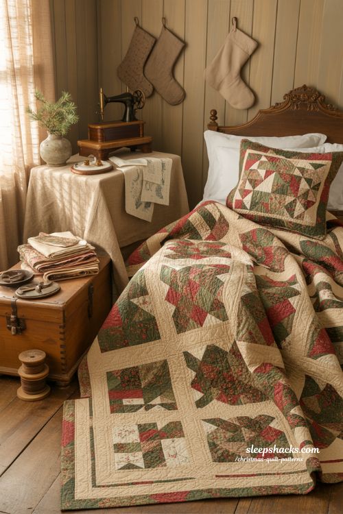 Vintage inspired Christmas quilt with heirloom farmhouse holiday style 
