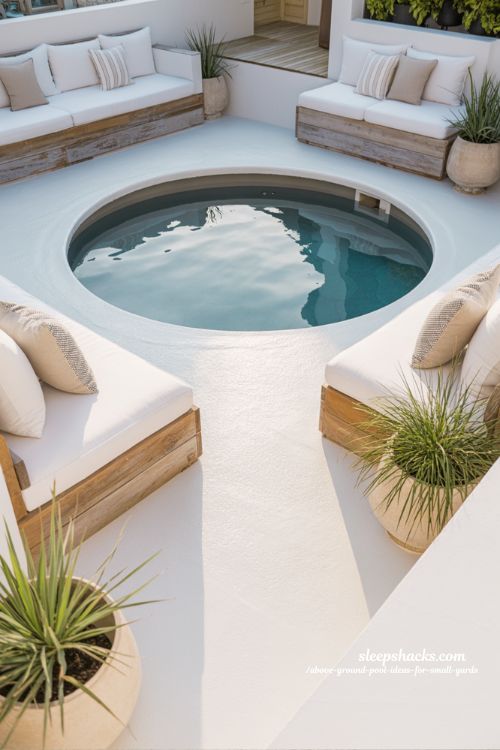 White coastal above ground pool ideas for bright airy small backyard design 