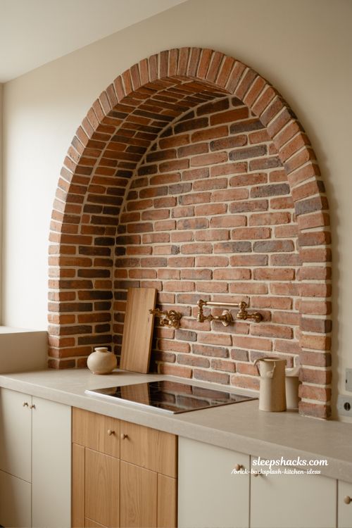 arched brick kitchen feature design modern rustic kitchen with curved brick backsplash architectural focal point ideas