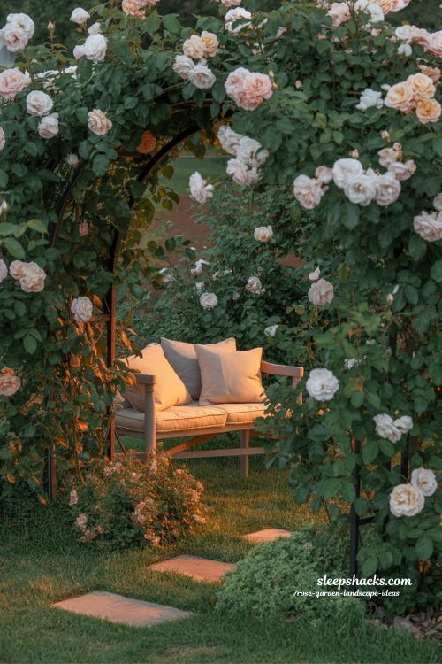 backyard rose retreat ideas with cozy seating areas and fragrant romantic garden atmosphere