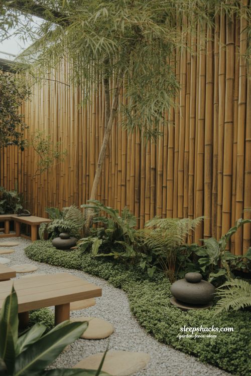 bamboo garden fence natural privacy screen with zen tropical backyard retreat