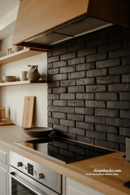black brick backsplash kitchen bold modern industrial kitchen design with dramatic contrast and clean lines