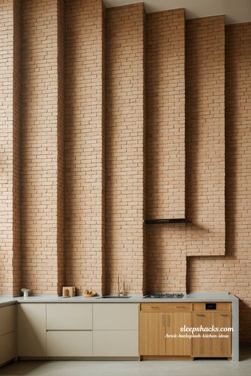 ceiling height brick kitchen extension design tall brick wall kitchen interior with vertical architectural texture
