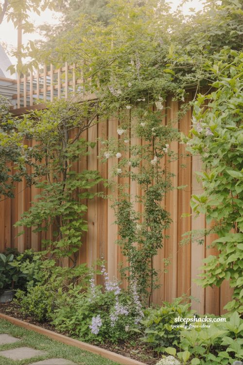 climbing vines on wood privacy fence ideas with ivy jasmine and clematis for a lush garden transformation
