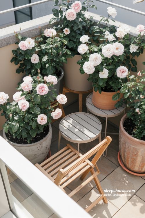 container rose garden ideas for patios and balconies with simple flexible and beautiful small space design