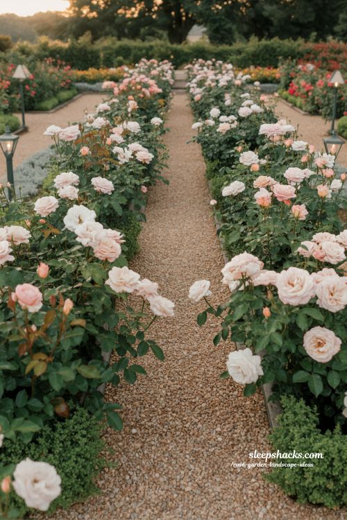 1. Shot type — Wide, slightly angled cinematic garden shot at ground level, capturing a dense cottage-style rose garden that feels immersive and layered from foreground to background. 2. Room description — A relaxed cottage-style rose garden overflowing with natural charm, where nothing feels overly controlled. Roses grow freely alongside herbs and soft companion flowers, creating a richly layered outdoor space that feels like it has evolved slowly over time rather than being carefully designed all at once. 3. Style and era — Traditional English cottage garden style with a romantic, slightly wild aesthetic, inspired by old countryside gardens where beauty comes from abundance and gentle imperfection. 4. Color palette — Soft blush and deep pink roses, creamy whites, muted lavender purples, gentle sage greens, and earthy brown soil tones that ground the lush floral density. 5. Key props and details — Heirloom-style rose bushes, lavender and salvia planted between rose clusters, slightly weathered stone edging, rustic wooden garden borders, natural gravel paths partially covered by overgrowth, and mixed-height planting that creates a flowing, organic rhythm. 6. Lighting — Soft diffused late afternoon sunlight filtering through dense foliage, creating warm highlights on petals and gentle natural shadows that enhance depth without harsh contrast. 7. Mood and atmosphere — Soft colors that create a comforting, nostalgic warmth, old natural textures that make the space feel authentic and lived-in, and simple overlapping plant details that build a sense of effortless abundance. The atmosphere feels cozy, slightly wild, and emotionally grounding, like a garden that has been loved for years. 8. Technical tail — no people, no text, no watermarks, no blur, no bokeh, all surfaces in sharp focus, photorealistic, 4K resolution, editorial interior photography, Pinterest-worthy