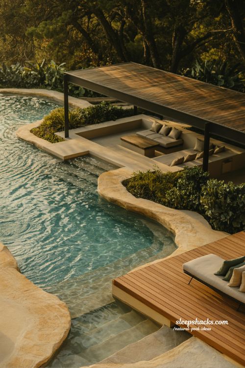 eco luxury natural pool ideas with outdoor living spaces and modern backyard resort design