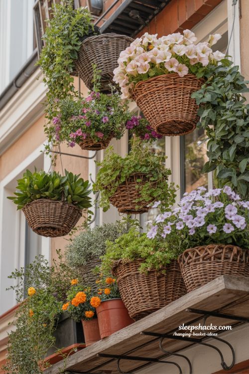 experimental mixed hanging basket ideas with textured plants and creative balcony garden combinations