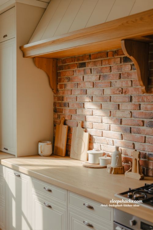 farmhouse brick kitchen with soft neutral tones cozy warm farmhouse kitchen design with natural textures