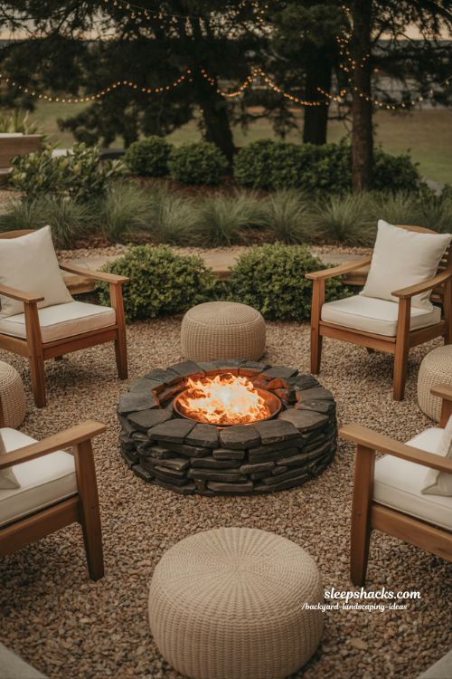 fire pit seating backyard landscaping ideas with circular layout for cozy social outdoor living