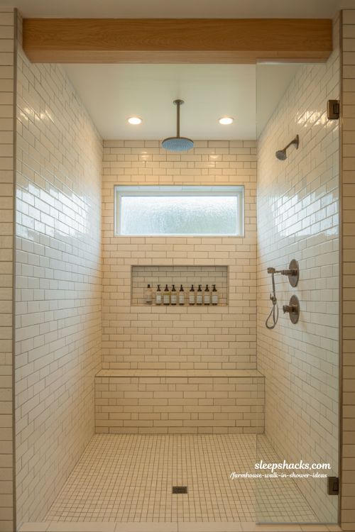 floor to ceiling tile walk in shower modern farmhouse bathroom with dramatic spa style vertical tile design