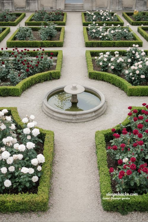 formal rose garden ideas with symmetrical layout structured hedges and elegant geometric flower bed design