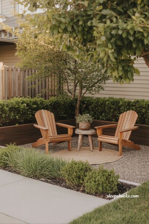 : front yard landscaping ideas with cozy seating area adirondack chairs front yard garden retreat outdoor living space design