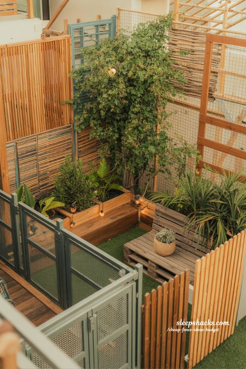 full backyard makeover using mixed budget fence ideas wood plants wire and decor design 