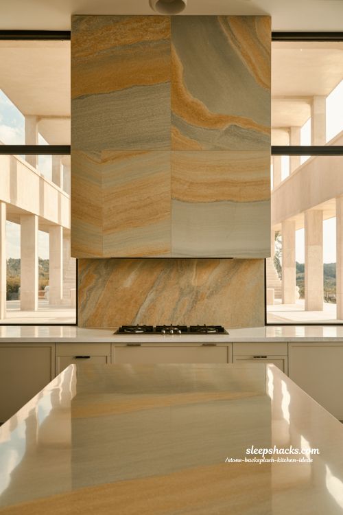 full wall stone backsplash kitchen for bold impact with modern open concept design (1)