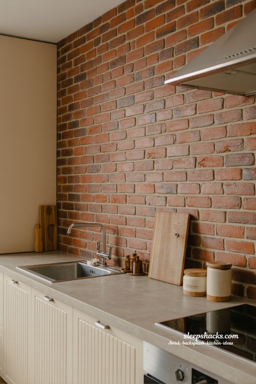 glossy sealed brick kitchen backsplash easy maintenance modern kitchen design with durable warm brick texture