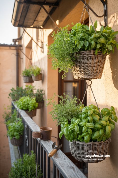 hanging herb basket ideas for fresh basil and mint balcony kitchen garden design