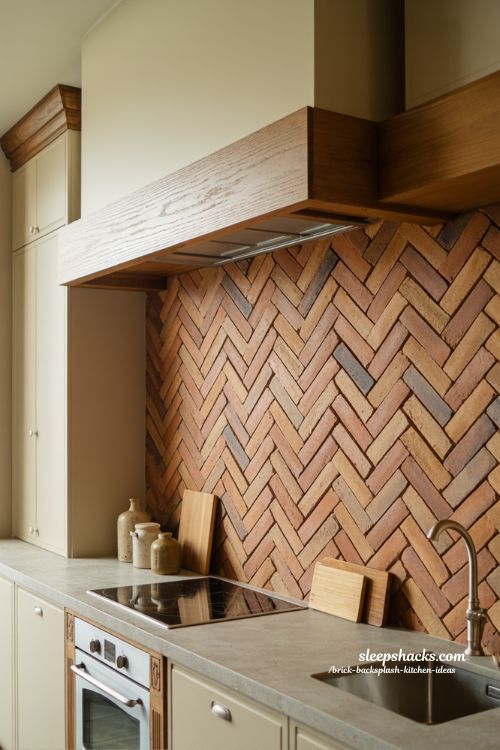 herringbone brick backsplash kitchen subtle movement modern kitchen design with crafted brick pattern texture