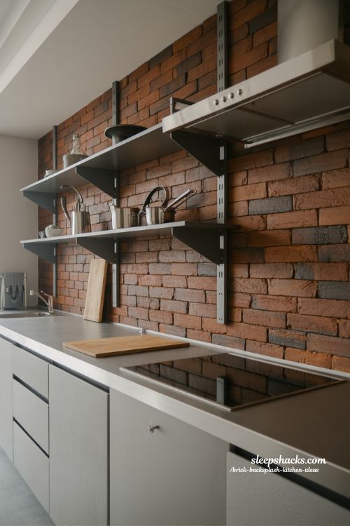 industrial brick kitchen with metal accents loft style kitchen design with exposed brick and steel shelving